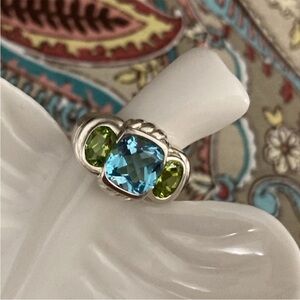 Judith Ripka Sterling/Blue Topaz/Peridot Ring